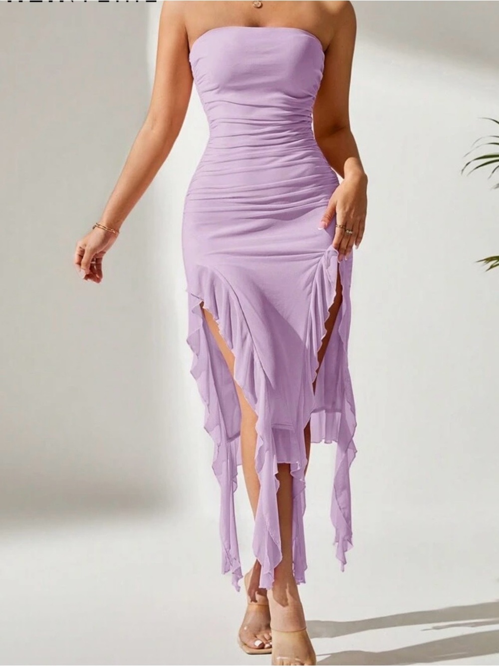 Lilac Draped Strapless dress